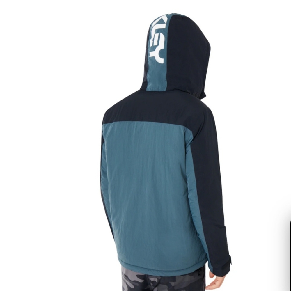 Oakley Anorak color block dark blue-grey pullover hooded ski/snowboard jacket L